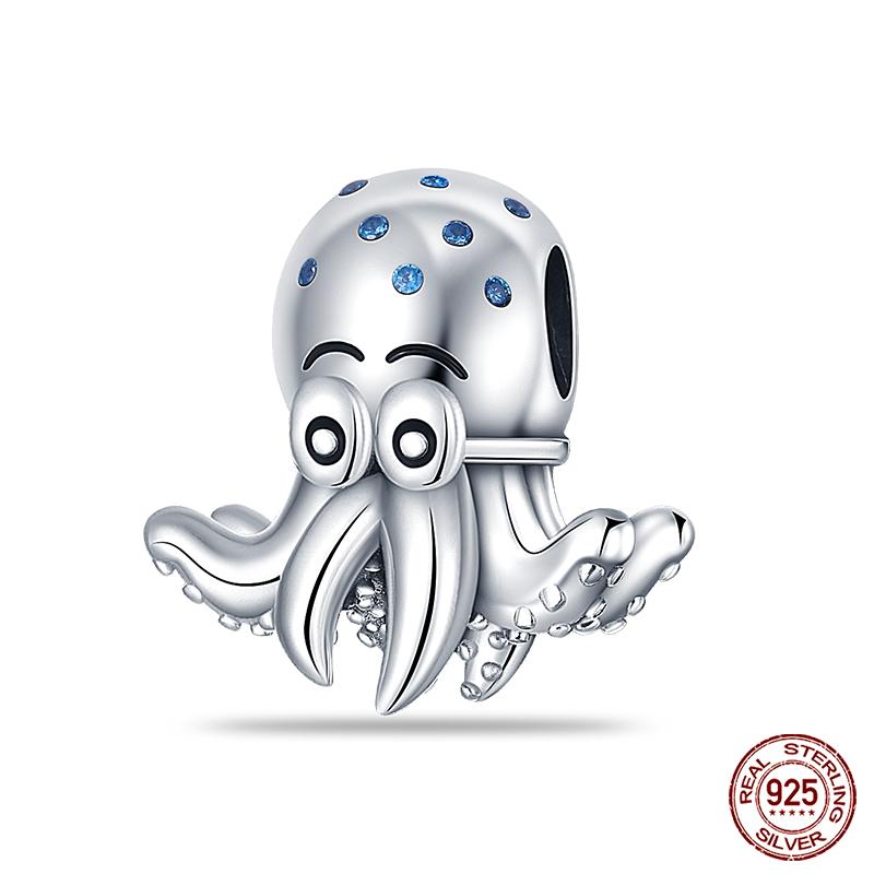 100% настоящие посеребренные бусины серии Ocean, черепаха, краб, русалка, подходят оригинальные браслеты «сделай сам», ювелирные изделия, подарки