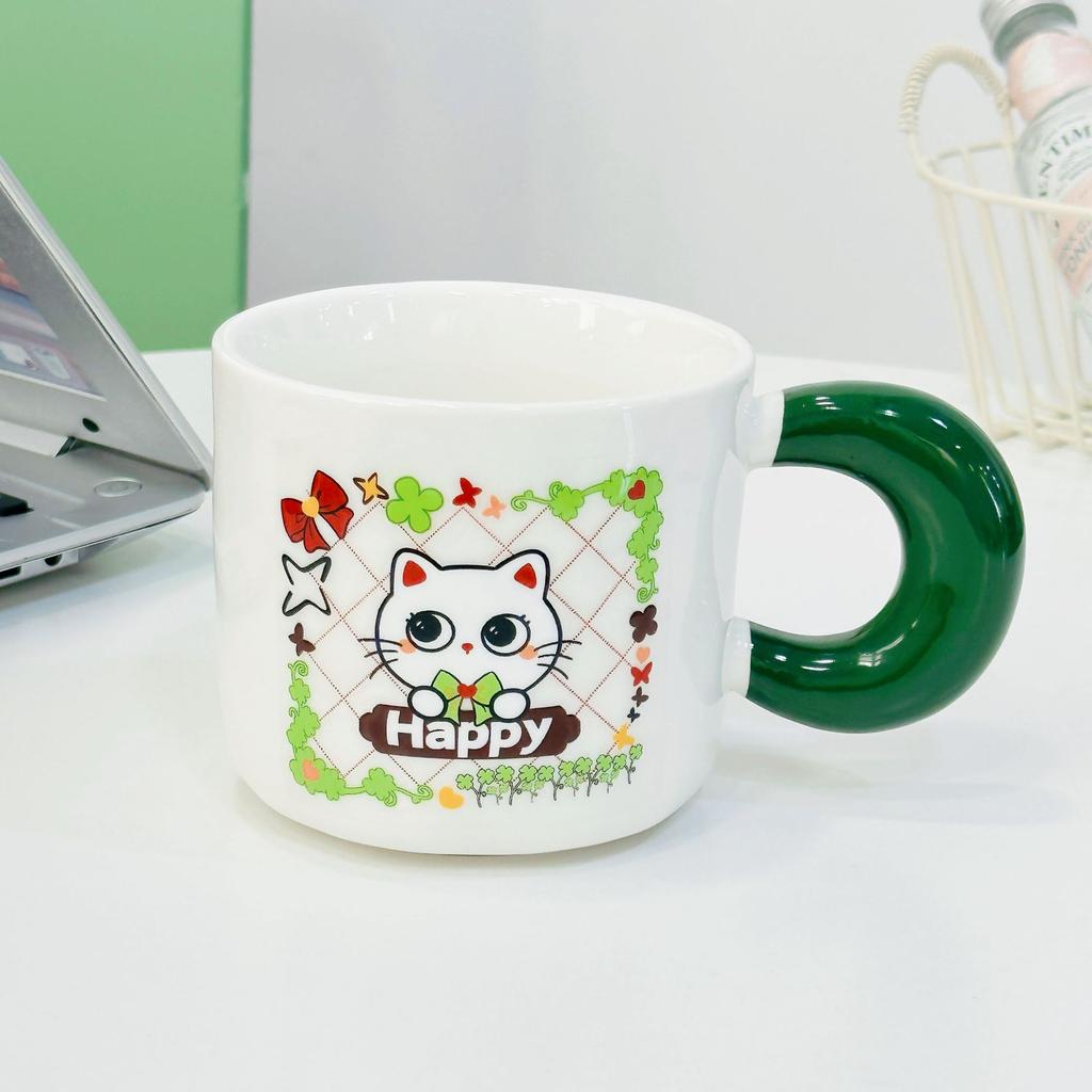 Cute Cartoon Cat Ceramic Cup Girls Mug with Lid Spoon Household Gift Box Water Cup High looking Gift