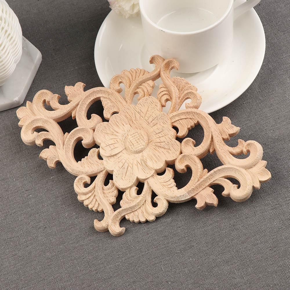 1PC Floral Wood Carved Corner Applique Wooden Carving Decal for Furniture Cabinet Door Frame Wall Home Decor Crafts