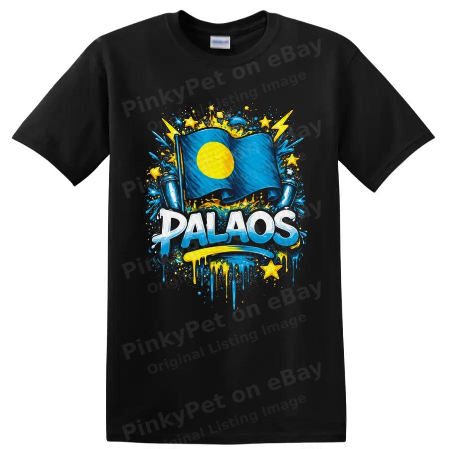 Palau Flag T Shirt Blue Yellow Island Pride Graphic Patriotic Travel Souvenir