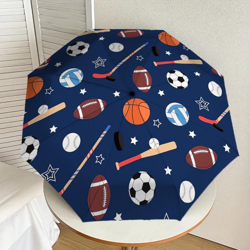 1pc Sports Balls Pattern Umbrella with Plastic Handle,Suitable for All Seasons Home Travel Outdoor UmbrellaDD1769