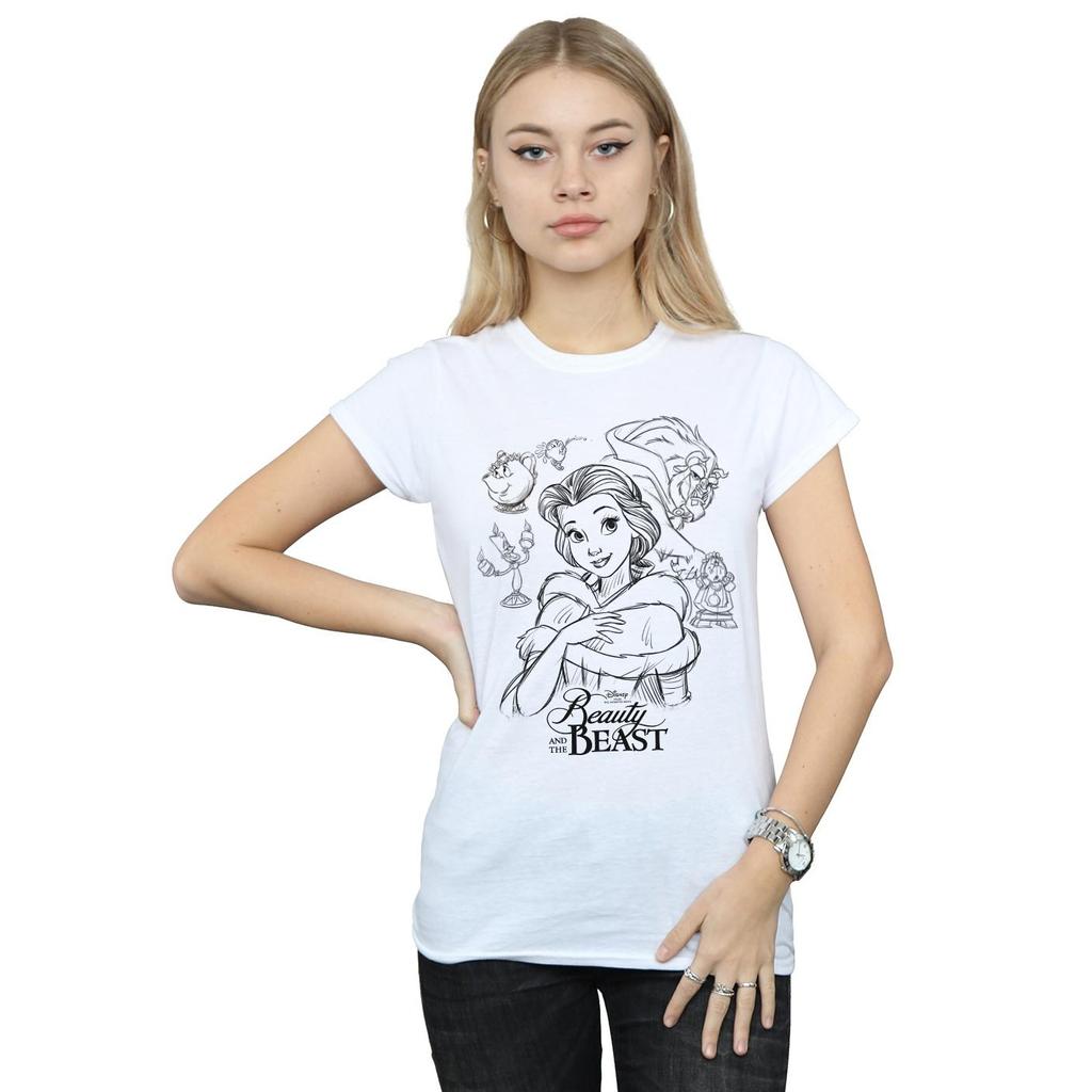 Disney Womens/Ladies Beauty And The Beast Collage Sketch Cotton T-Shirt