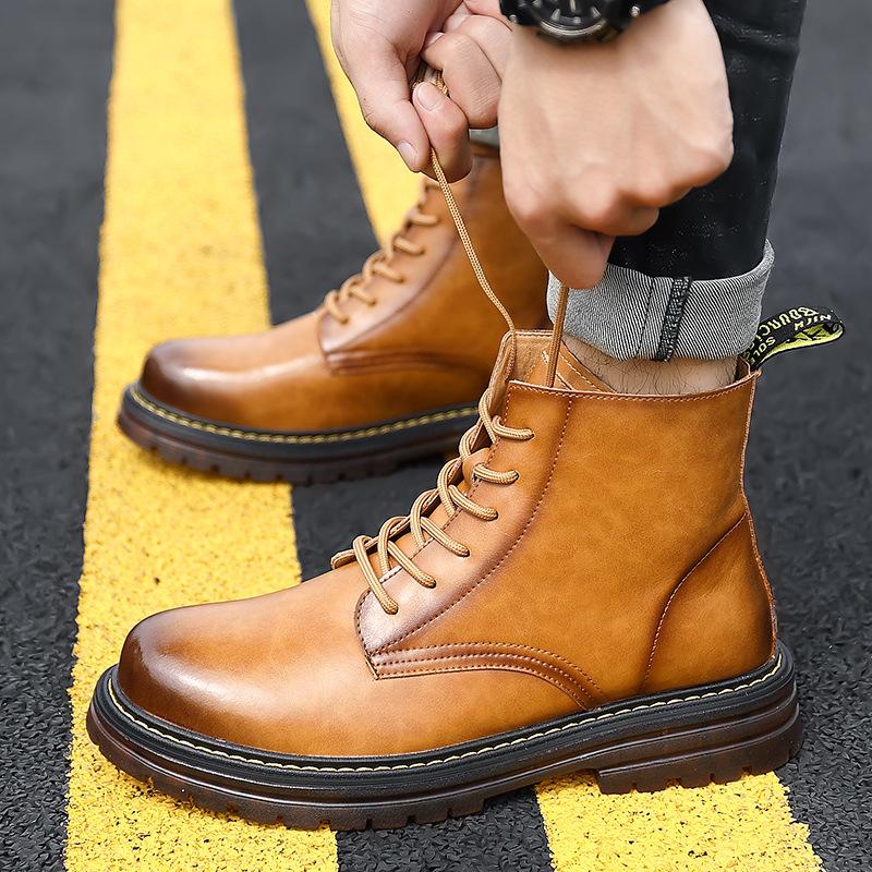 Модные ботинки Мартина на толстой подошве, мужские осенние высокие рабочие короткие ботинки, флисовые теплые ботинки на мягкой подошве, тренд