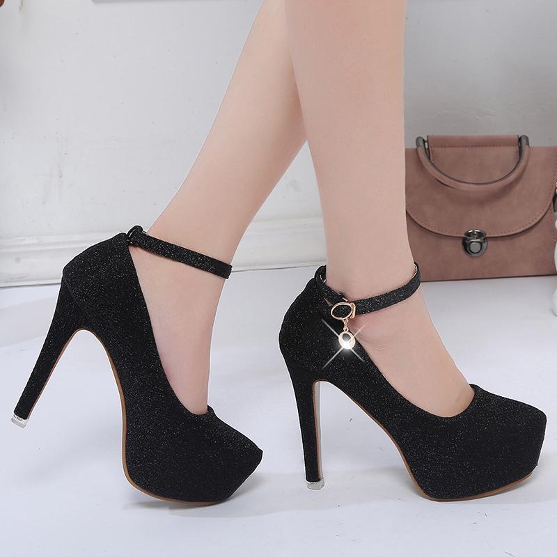 2024 Туфли на очень высоком тонком каблуке, весна-осень, туфли-лодочки с Т-образным ремешком, пряжкой, ремешком, ретро, туфли-лодочки с круглым носком, свадебные туфли для женщин hui8