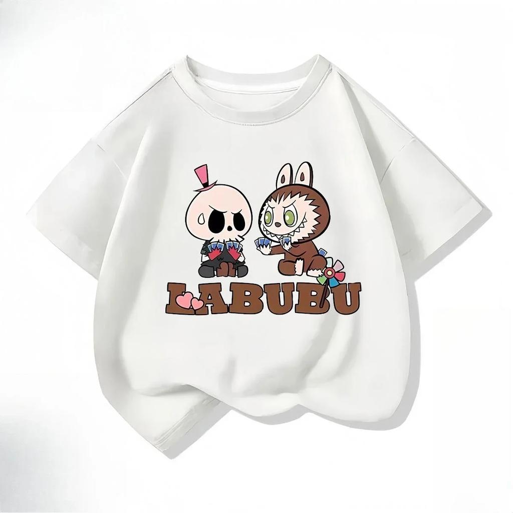Labubu Летняя Милая Мультяшная Принтованная Детская Футболка Повседневная Модная С коротким рукавом Каваи Топ Детская Футболка для Мальчиков и Девочек Смешная Одежда
