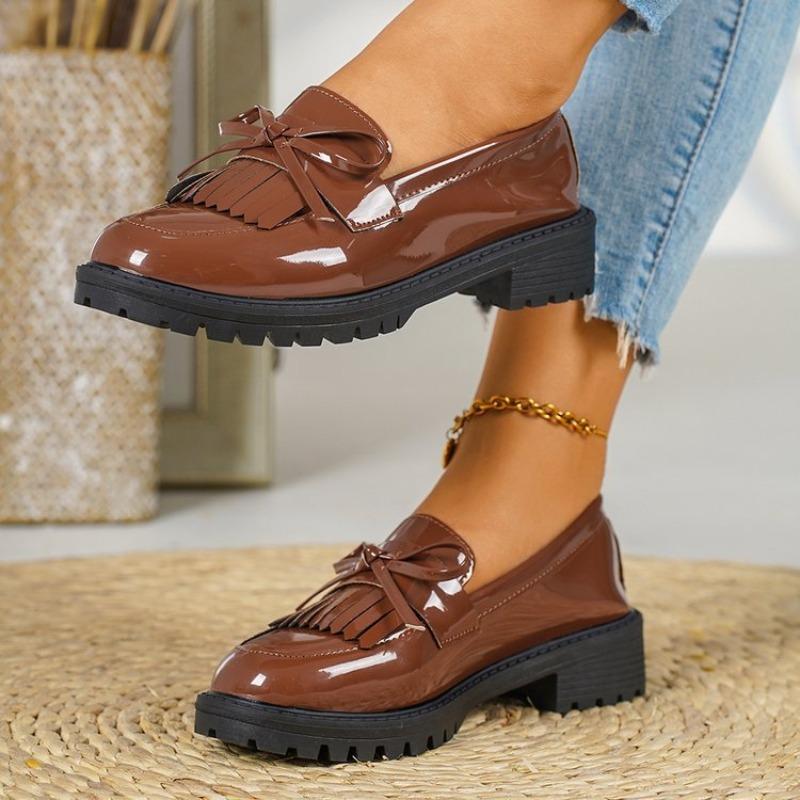 Женские лаковые лоферы с бантом, слипоны в стиле Мэри Джейн, обувь больших размеров на весну-осень