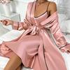 Plus Size Women's New Ice Silk Sexy Can Be Worn Outside The Home Dress Cardigan Strap Halter Skirt Gown Suit