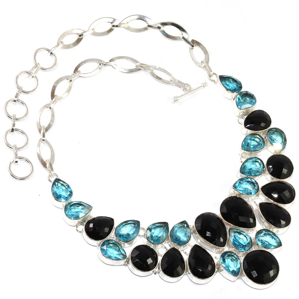 Black Spinal Swiss Blue Quartz Silver Jewelry Necklace 16-18''