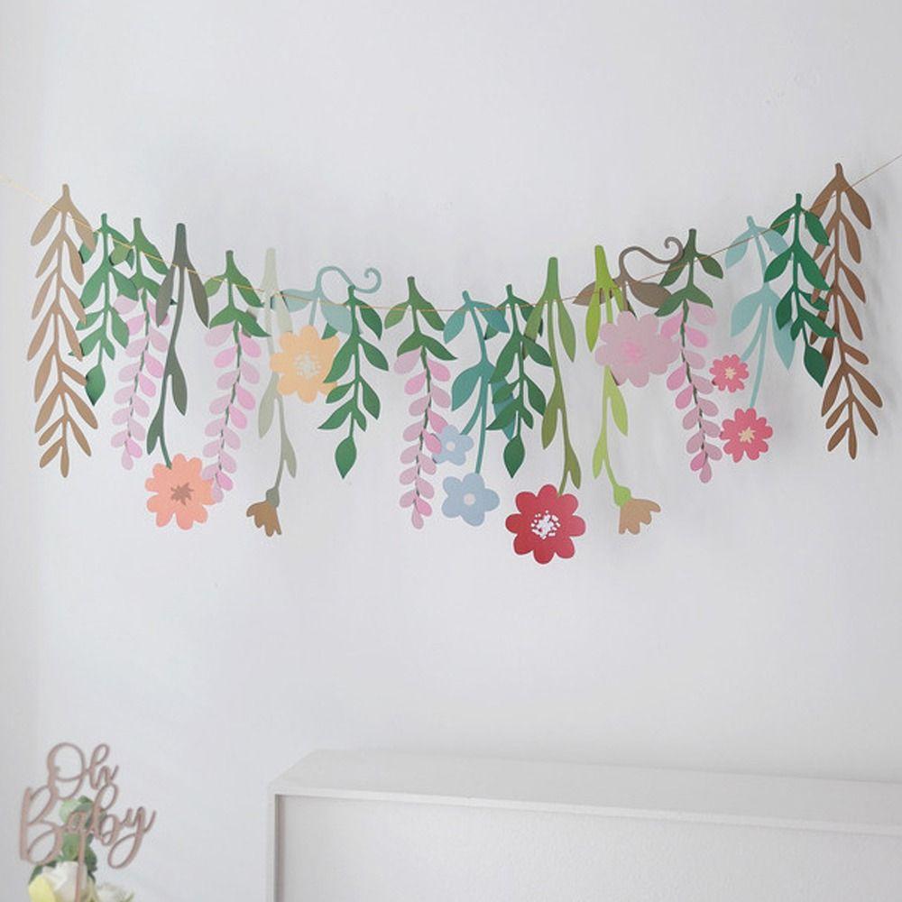 Винтажный бумажный баннер с цветочным листом, подвесной флаг с цветком, баннер с длинными листьями и цветком, украшения для дома