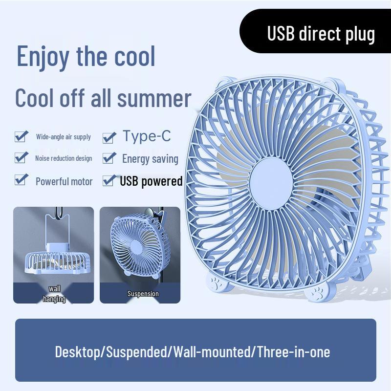 Wall-Mounted Desktop Night Light Fan: Compact & Powerful with Long Battery Life