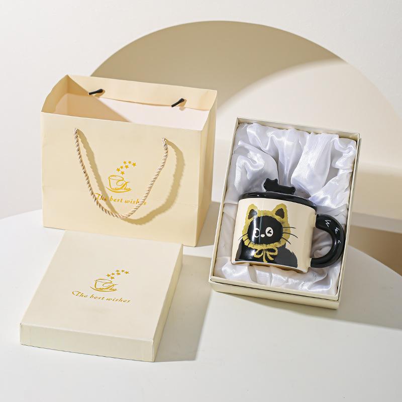 Cute Cat Cup Office Mug with Lid Water Cup Ceramic Couple Gift Souvenir Gift Box Birthday Creativity