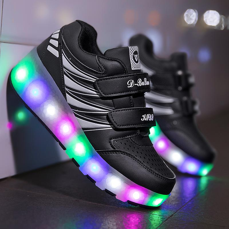 Children's Rechargeable Roller Skates Double Roller Skates Men/Women LED Lighting Shoes Sneakers