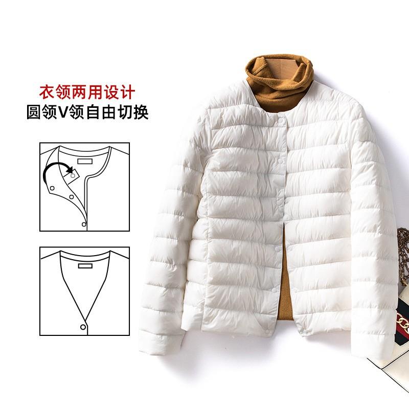 Womens Lightweight Short Down Jacket Slim Fit V-Neck Round Neck Winter Warm Inner Layer No Collar