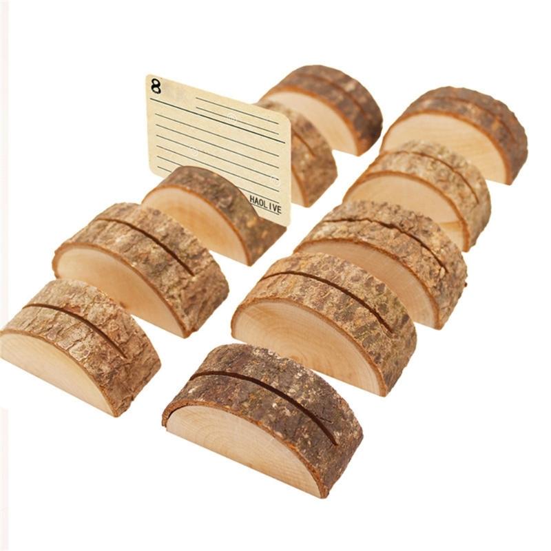 20Pcs Wood Table Number Holders Stand Wood Name Card Holders Wood Name Cards Food Label Memos Photo Holders for Wedding
