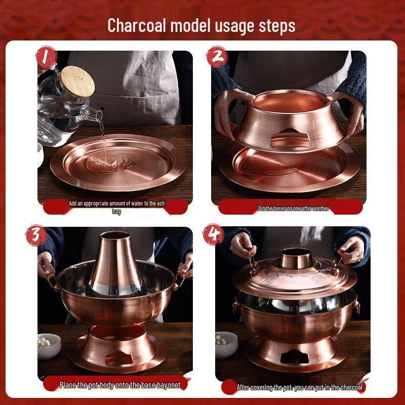 Fengqiying 36cm Vintage Copper-Plated Dual-Use Hotpot