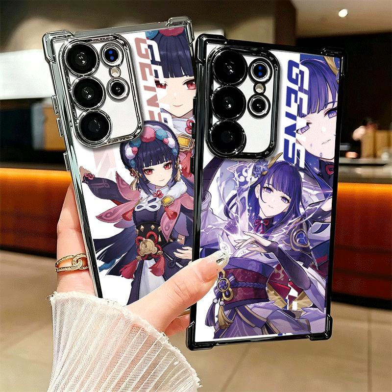 Genshin Impact Desgin Plating Phone Case For Samsung Galaxy S24 S25 FE S26 Edge S23 Ultra S22 S21 Plus S20 Anti-Fall Airabag Cov