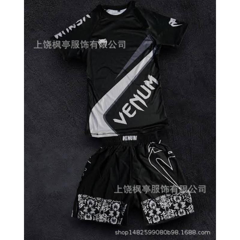 Mens UFC-Style MMA Training Set Short Sleeve T-Shirt Shorts Athletic Sportswear Lightweight Gym Workout Outfit