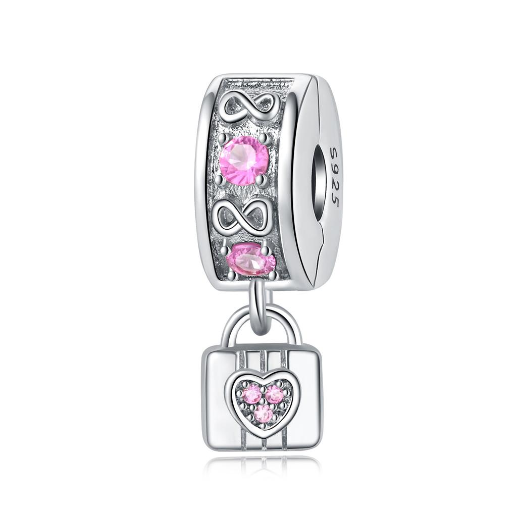 Silver Clasp 925 Silver Pave Clip Charms Colored Beads Stopper Safety Chain Fit Original Bangle Bracelet Jewelry Clip