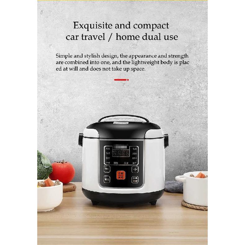 Portable Car Rice Cooker 2L Electric Truck Multi-Cooker Soup Porridge Cooking Food Steamer Electric Lunch Box 12V or 24V