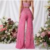 Sexy Women Nightclub Elastic High Waist Casual Loose Wide Leg Glitter Sequin Bell Bottom Pants 2025 New Female Party Trousers