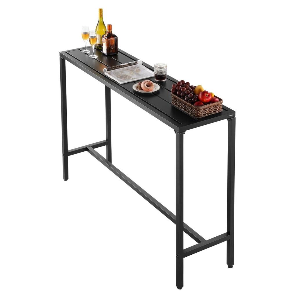 Outdoor Bar Table, 140 x 37.5 cm Patio Bar Table, Waterproof Top & Sturdy Metal Frame, Rectangle Counter Height Dining Tables, Outdoor Furniture for