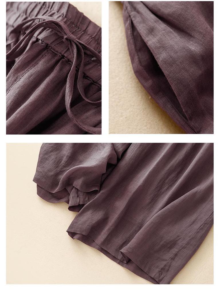 Женские повседневные брюки с широкими штанинами и эластичной талией - Хлопок Лен Двухслойные