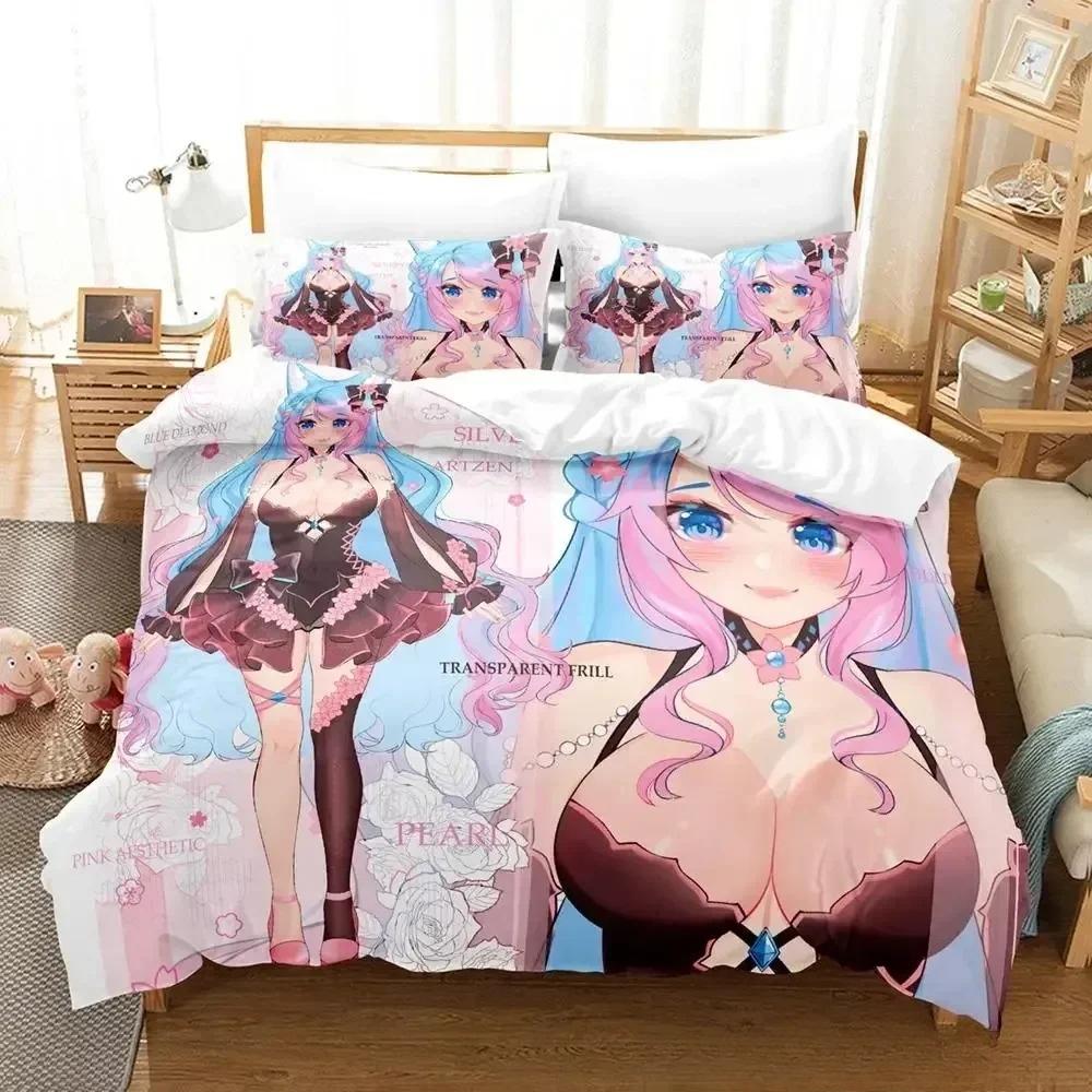 3D Сексуальные Девушки Silvervale VTuber Комплект Постельного Белья С Наволочкой Покрывало На Одеяло Мягкое Размер Queen King Постельное Белье Для Дома