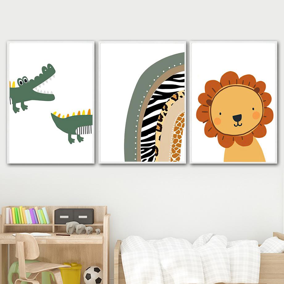 Jungle Animals Lion Crocodile Nursery Wall Art Print Canvas Painting Poster For Kids Boys Girls Children Rooms Learning Decor