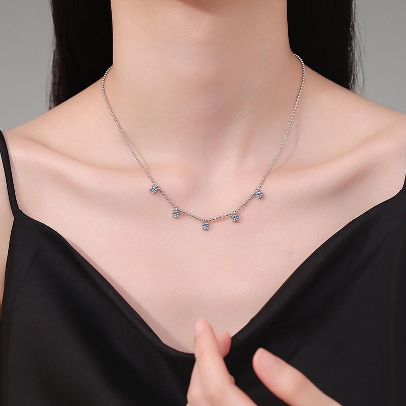 Moissanite Necklace 1ct D Color Starburst Clavicle Chain Womens Fashion Jewelry