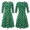 Casual Mid-Length Dress with Round Neck and Three-Quarter Sleeves Featuring Beer Glass Print Suitable for Everyday Wear and Events