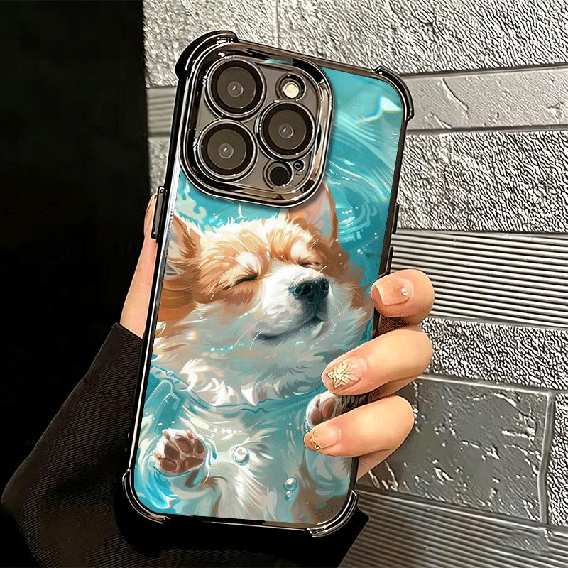 Corgi Dog Cute Plating Phone Case For Iphone 16 17 Pro Max Air 16E 14 15 Plus 12 13 Mini Anti-Fall Airabag Cover