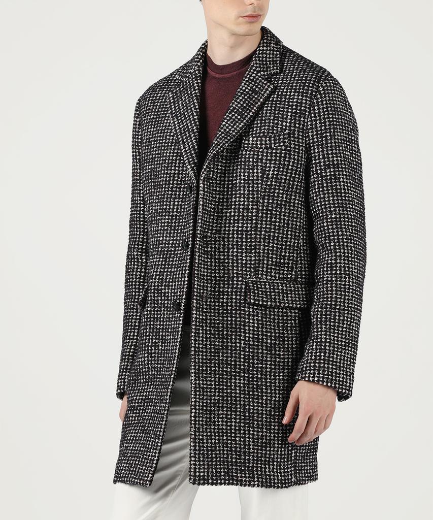 Panicale Single-Breasted Check Wool Blend Coat [Navy]