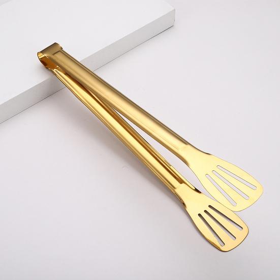 Stainless Steel Food Tongs Heat-Resistant Serving Tongs for BBQ Buffet Non-Slip Handle Food Clamp with Oil-Draining Holes