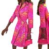 Womens V-Neck Fashion Tie Waist Mid-Sleeve Pleated Dress