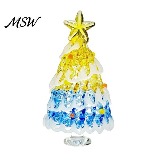 Christmas Party Photo Props Hand Blown Glass Tree Figurine, Mini Tabletop Holiday Desktop Decorations Xmas Ornament, Handmade Decoration Unique Gifts