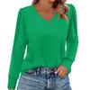 Women's Fashion Casual Long Sleeve Solid Color Shirt Women's V-Neck Tops