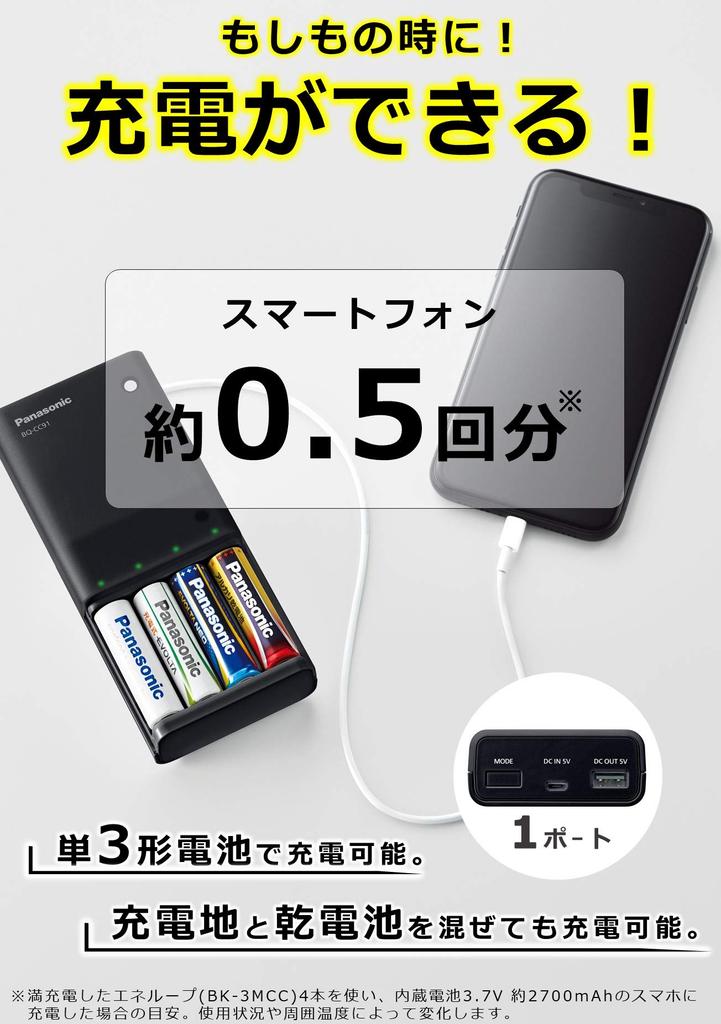 Panasonic USB Charger for AA and AAA Black BQ-CC91AM-K Input/Output Batteries,