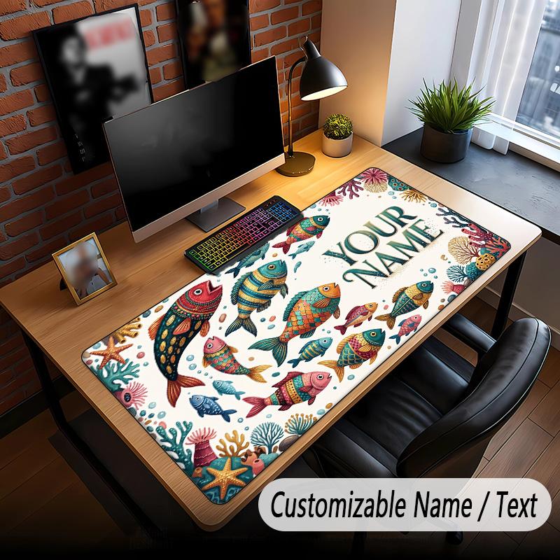 Fish Ocean Theme Custom Mouse Pad Personalized With Name Text Customized Desk Mat For Office Home Decor
