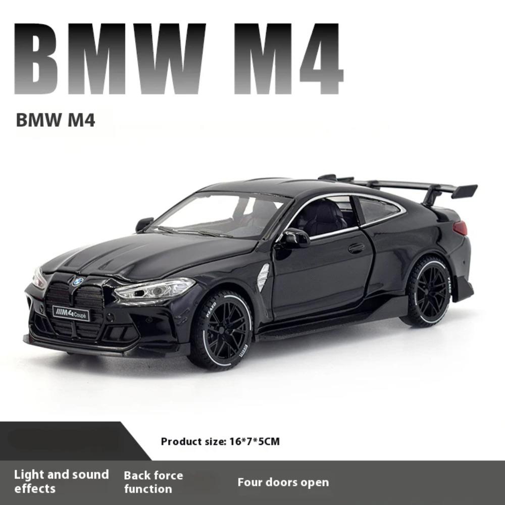 1/32 BMW M4 Coupe Sports Car Alloy Die Casting Metal Model Sound & Light Pull Back Toy Trendy Collect Ornament Boys Toy Present