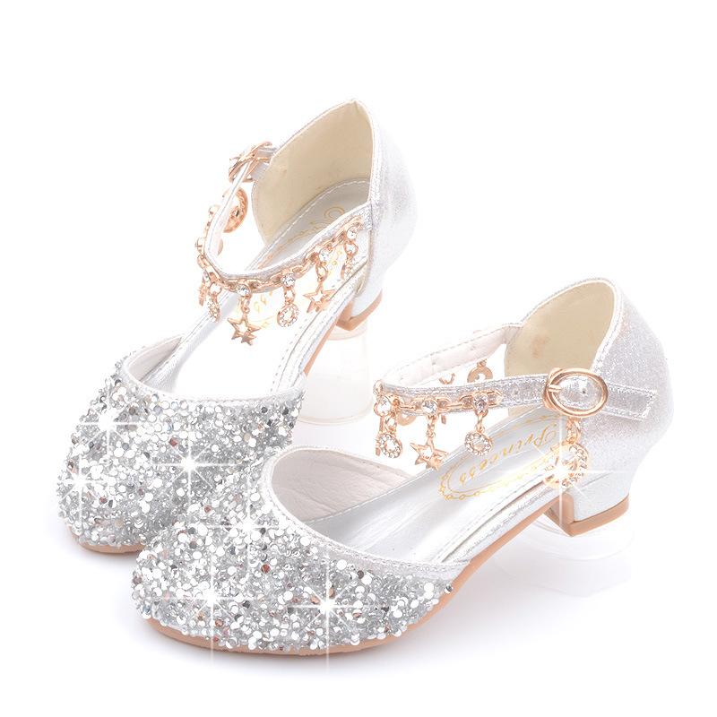 Girls' High-heeled Shoes Sequin Princess Shoes Students' Performance Shoes Baotou Sandals