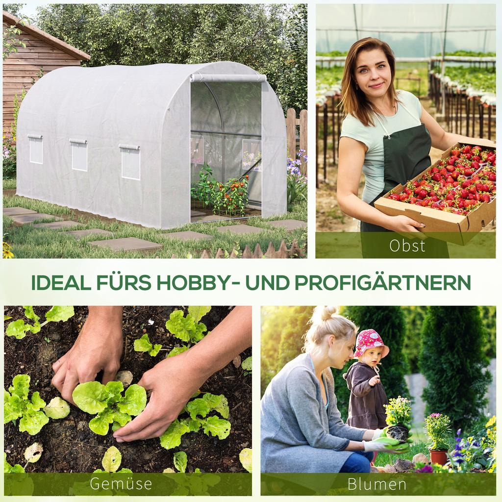 3.5 x 2 x 2 m Polytunnel Greenhouse, Walk-in Green House for Garden with Mesh Windows, Galvanised Steel Frame, White