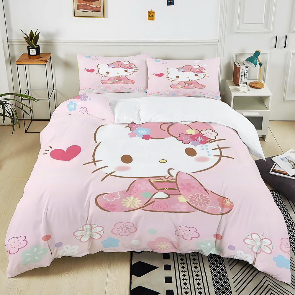 Милые комплекты постельного белья с принтом Sanrio Friends Hello Kitty Melody Cinnamoroll Покрывало Пододеяльник Наволочка Комплекты из 2-3 предметов