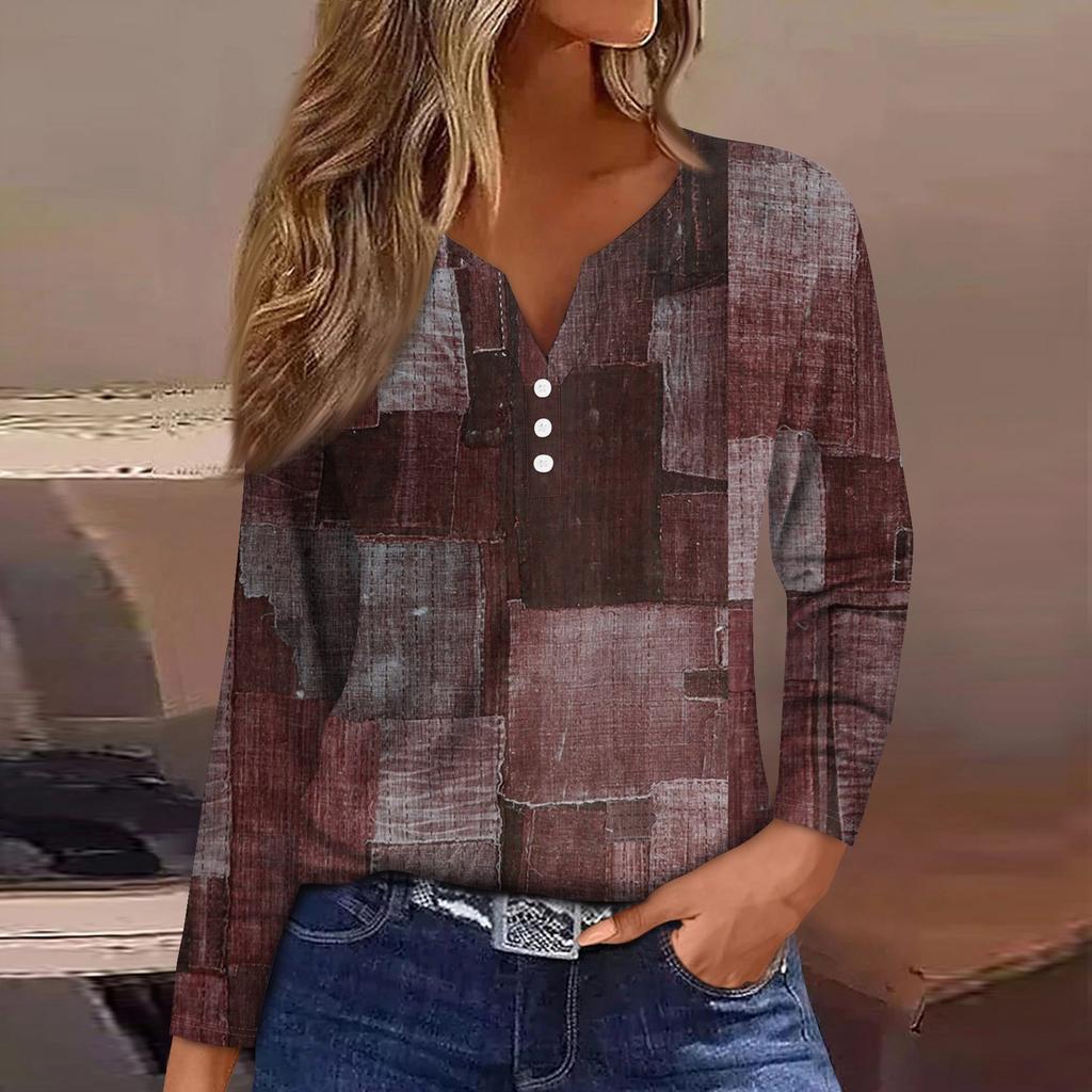 Women's T Shirt Tee Button Floral Print Long Sleeve Daily Weekend Fashion Basic V-Neck Regular Top