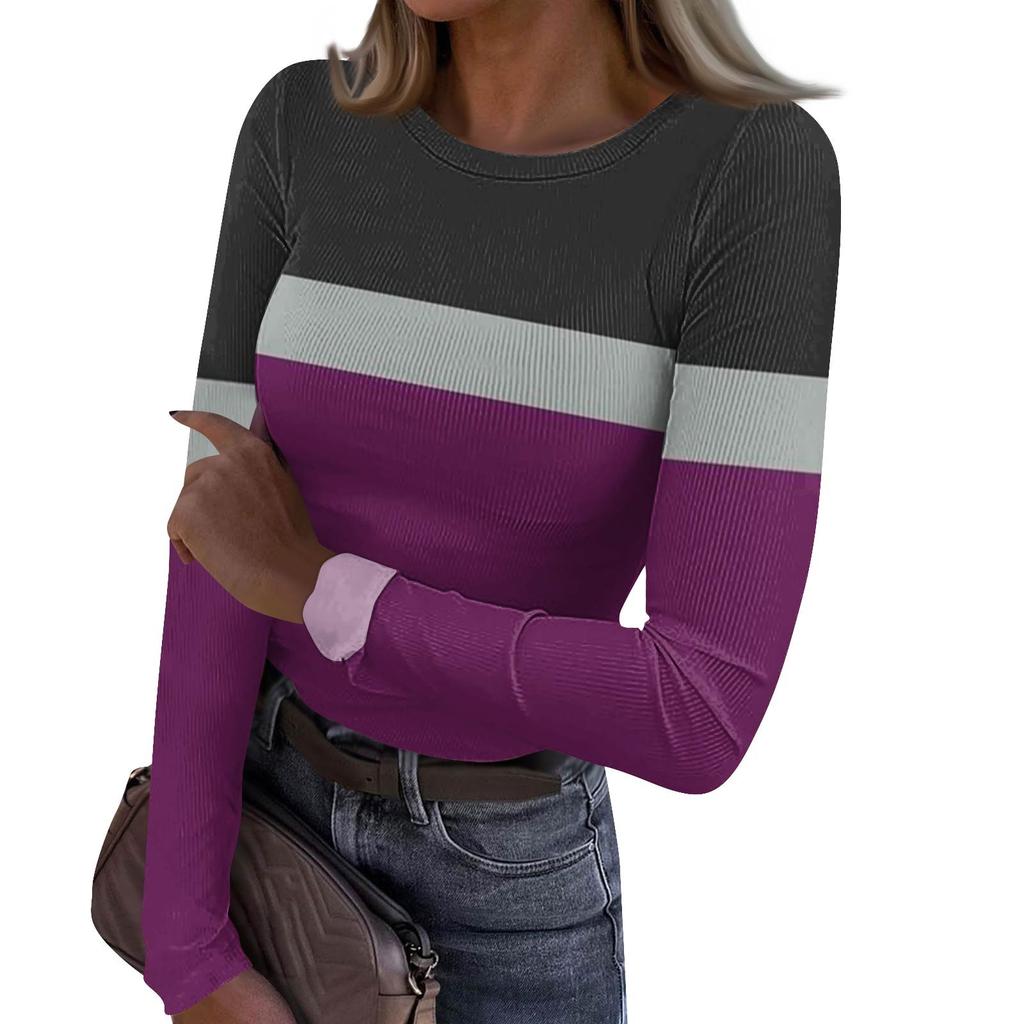 Женская и зимняя футболка с тонким низом, модная повседневная футболка с градиентным принтом и круглым вырезом, пуловер с длинным рукавом