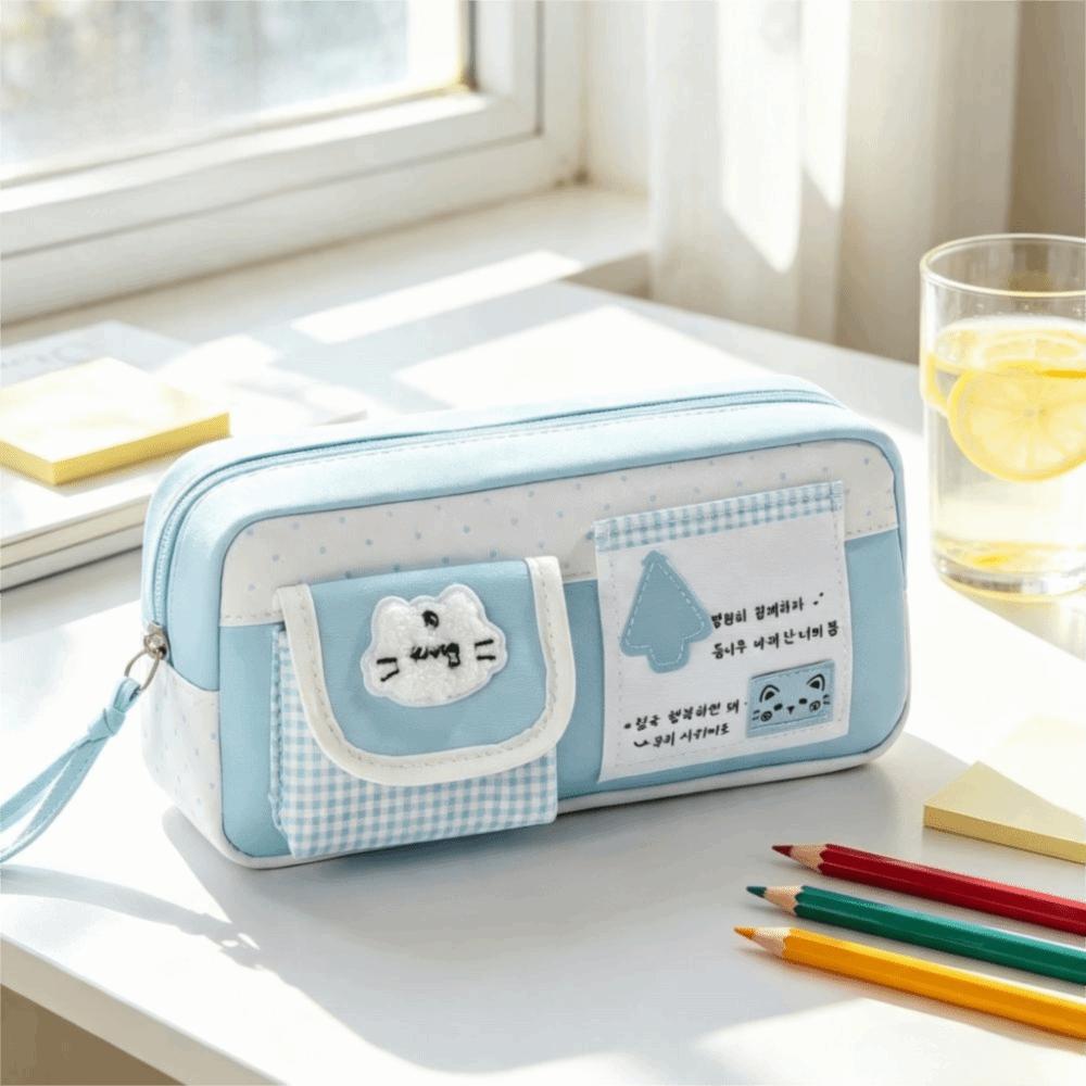 Cartoon Print Pencil Pouch Large Capacity Pen Bag Kawaii Pencil Case Elementary School