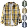 Мужская осенняя повседневная свободная клетчатая рубашка с длинным рукавом на пуговицах