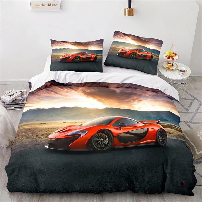 Sports Car King Queen Duvet Cover Cool Colorful Supercar Pattern Bedding Collection For Men Adult Race Car 23Pcs Polyester Quilt Cover