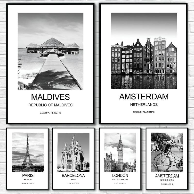 1pc City Poster New York London Paris Poster Paper Print Home Bedroom Entrance Bar Cafe Art Painting Decoration