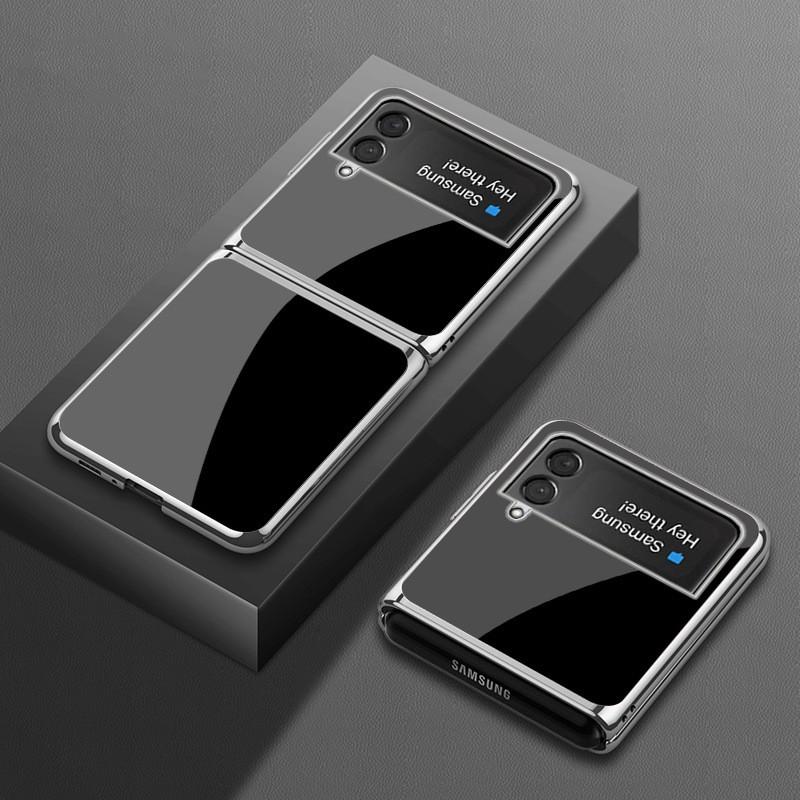 Защитный чехол для Galaxy Z Flip3 Flip4, жесткий ПК-корпус со стеклянной задней панелью с гальваническим покрытием, в скандинавском стиле, настраиваемый