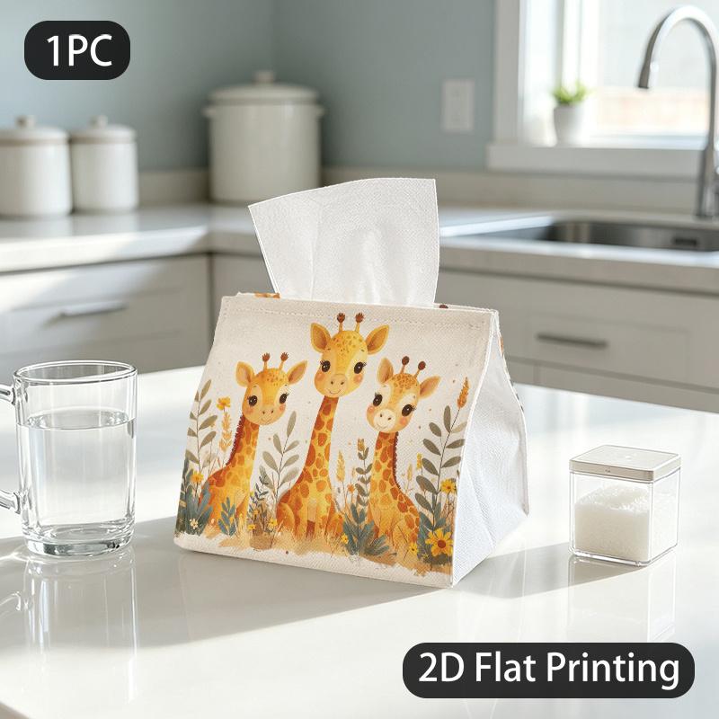 1pc Giraffe-Themed Tissue Box Suitable for Home,, & Room Decor - Adorable 3 Giraffe with Flat-Printed Tissue Dispenser, Compact Portable Holder for Ti